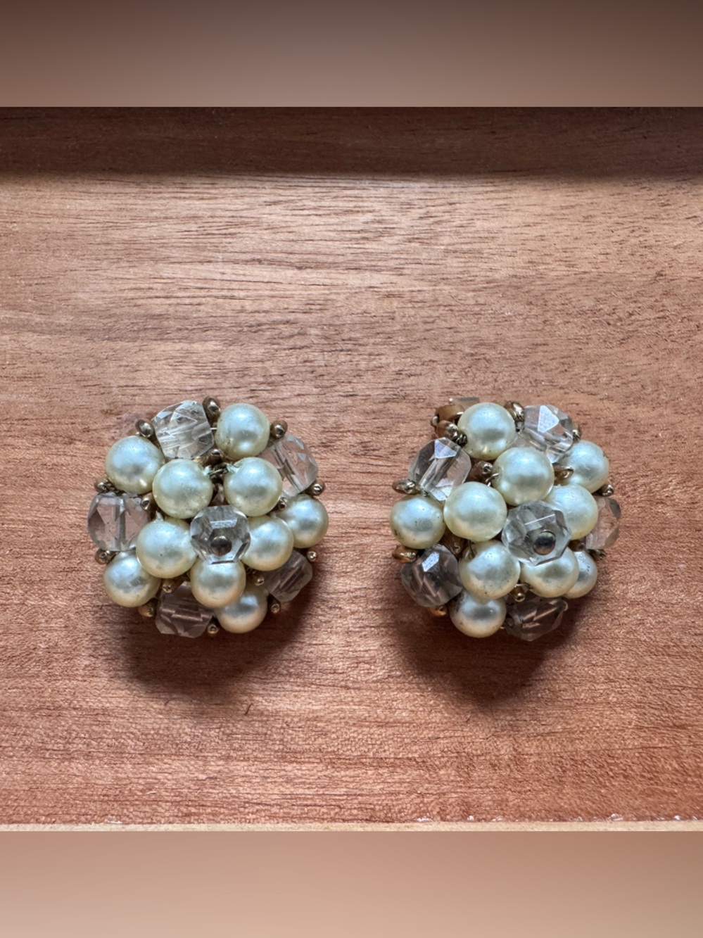 Vintage KRAMER Pearl Cluster Clip-On Earrings